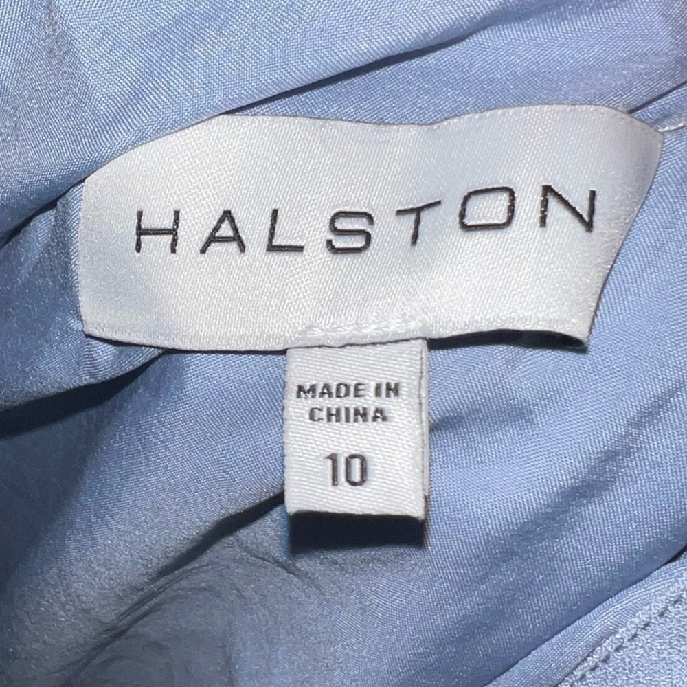 ▶️ Halston ◀️ Ariella Cold Shoulder Side Slip Blue Maxi Dress. - Picture 4 of 6